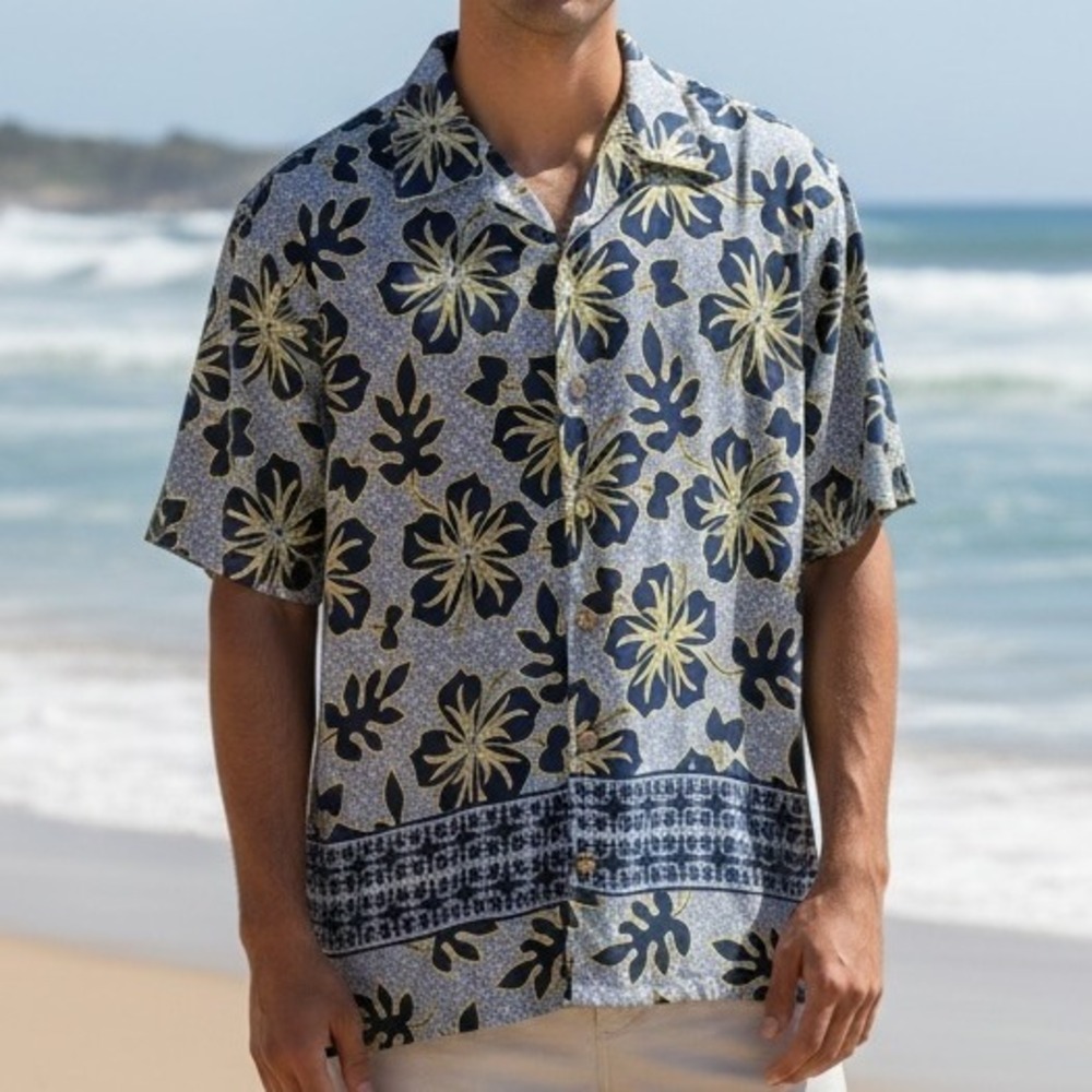 Bullhead Brand Men's X-Large Hawaiian Floral Print Short Sleeve Button Up Shirt